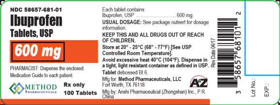 PRINCIPAL DISPLAY PANEL
NDC: <a href=/NDC/58657-681-01>58657-681-01</a>
Ibuprofen
Tablets, USP
600 mg
Rx Only
100 Tablets 
