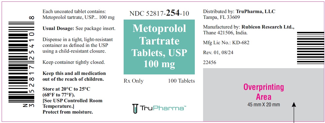 Metoprolol Tartrate Tablets, USP 100 mg - NDC: <a href=/NDC/52817-254-10>52817-254-10</a> - 100s Bottle Label