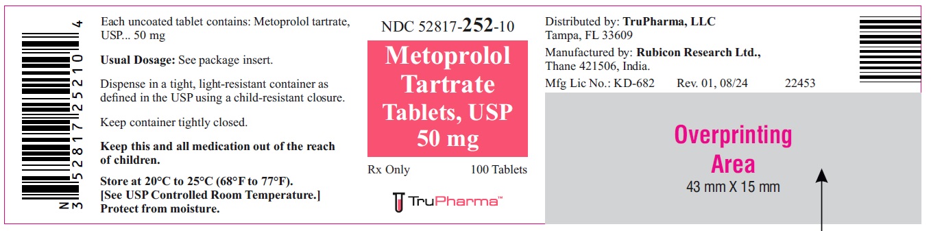 Metoprolol Tartrate Tablets, USP 50 mg - NDC: <a href=/NDC/52817-252-10>52817-252-10</a> - 100s Bottle Label