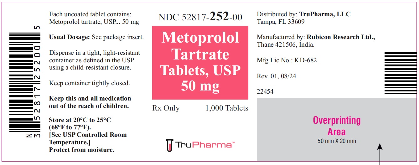 Metoprolol Tartrate Tablets, USP 50 mg - NDC: <a href=/NDC/52817-252-00>52817-252-00</a> - 1000s Bottle Label