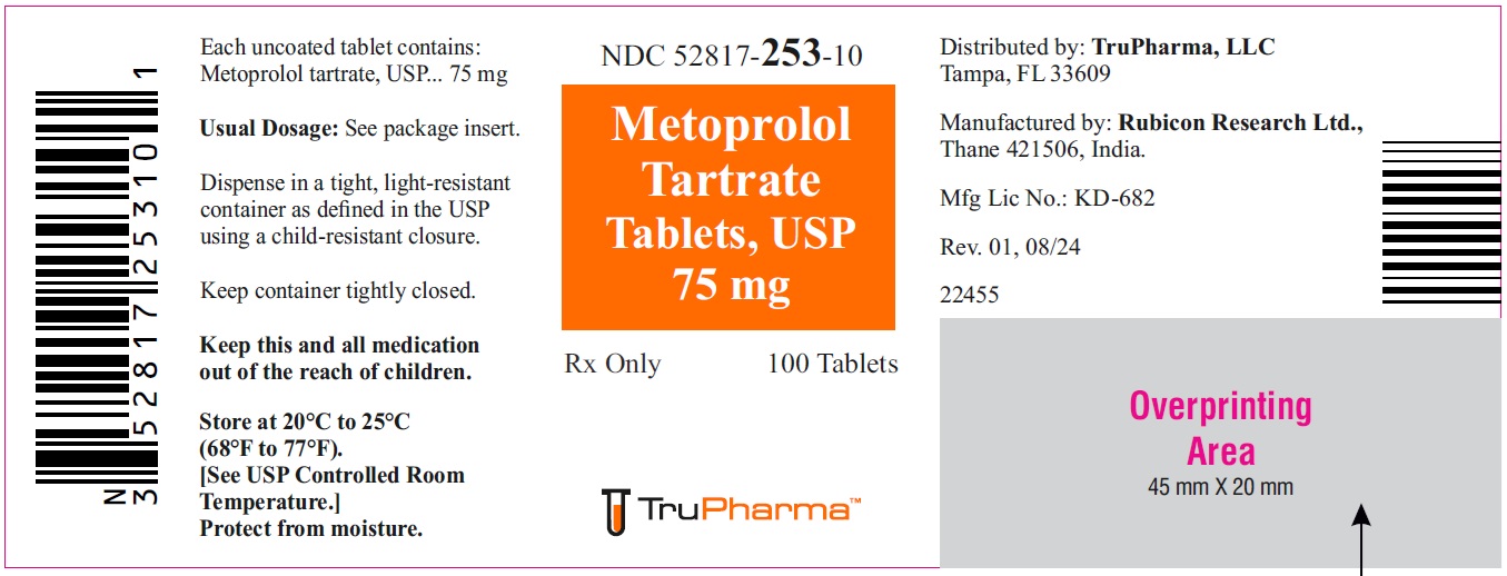 Metoprolol Tartrate Tablets, USP 75 mg - NDC: <a href=/NDC/52817-253-10>52817-253-10</a> - 100s Bottle Label