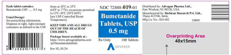 PRINCIPAL DISPLAY PANEL - Bumetanide Tablets USP 0.5 mg - 100 Counts Bottle