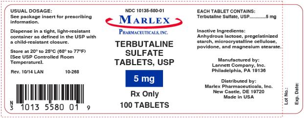 PRINCIPAL DISPLAY PANEL
NDC: <a href=/NDC/10135-580-01>10135-580-01</a>
TERBUTALINE
SULFATE
TABLETS, USP
5 mg
Rx Only
100 TABLETS
