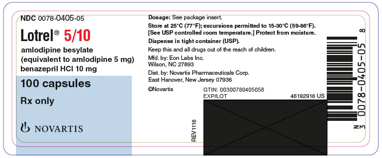 PRINCIPAL DISPLAY PANEL
								NDC: <a href=/NDC/0078-0405-05>0078-0405-05</a>
								Lotrel® 5/10
								amlodipine besylate
								(equivalent to amlodipine 5 mg)
								benazepril HCl 10 mg
								100 capsules
								Rx only
								NOVARTIS