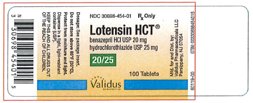 PRINCIPAL DISPLAY PANEL 

20 mg benazepril/25 mg hydrochlorothiazide Tablet

NDC: <a href=/NDC/30698-454-01>30698-454-01</a>

Lotensin HCT® 20/25
benazepril HCl USP 20 mg
hydrochlorothiazide USP 25 mg

20/25

100 Tablets

Rx Only
