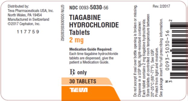 Tiagabine Hydrochloride Tablets 2 mg, 30s Label