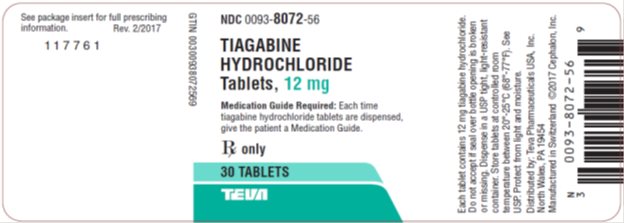 Tiagabine Hydrochloride Tablets 12 mg, 30s Label