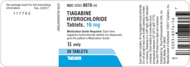 Tiagabine Hydrochloride Tablets 16 mg, 30s Label