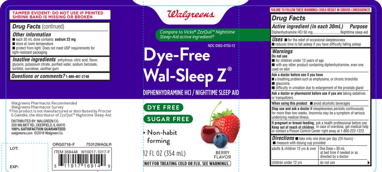 Walgreens Dye Free Wal- Sleep Z Berry Flavor 12 FL OZ