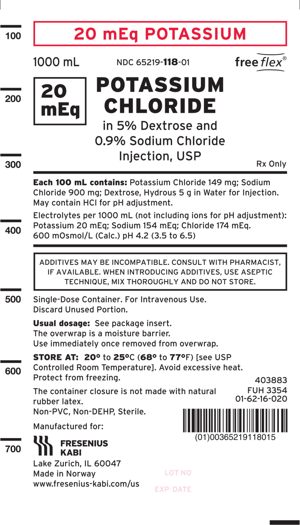PACKAGE LABEL - PRINCIPAL DISPLAY – Potassium Chloride in 5% Dextrose and 0.9% Sodium Chloride Injection, USP
