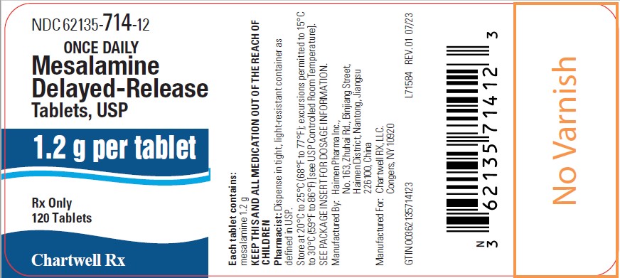 BMesalamine Delayed-Release Tablets, USP 1.2g NDC: <a href=/NDC/62135-714-12>62135-714-12</a> - 120 Tablets label