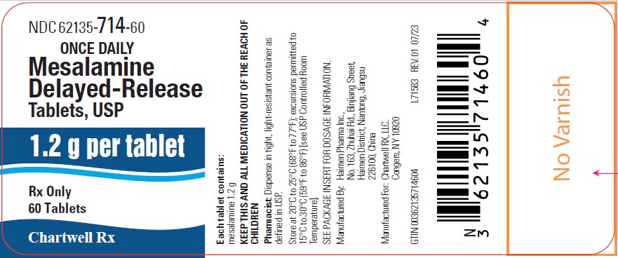  Mesalamine Delayed-Release Tablets, USP 1.2g NDC: <a href=/NDC/62135-714-60>62135-714-60</a> - 60 Tablets label