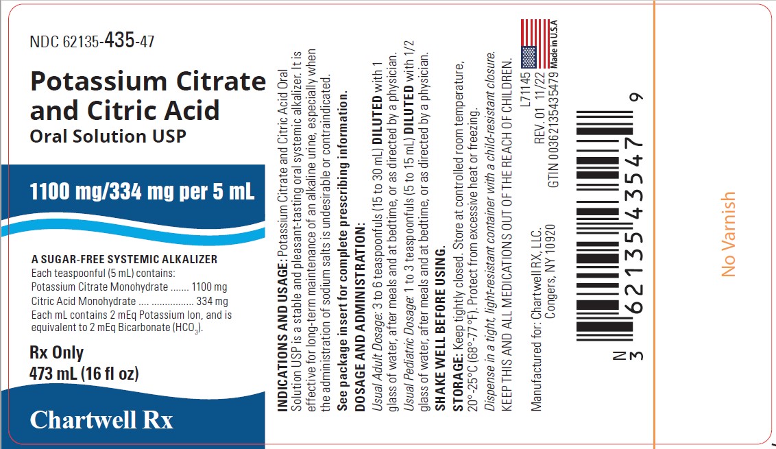 Potassium Citrate and Citric Acid Oral Solution, USP  - NDC: <a href=/NDC/62135-435-47>62135-435-47</a> - 16 fl oz (473 mL) Bottle Label