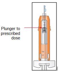 As you push the plunger up, air and extra medication is removed, so you receive your prescribed dose.