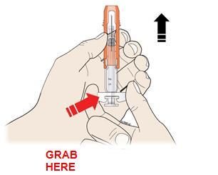 For your safety, pull the orange safety guard until it clicks and covers the needle.