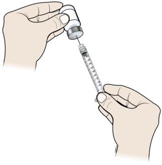 Keep the needle in the vial and turn the vial upside down.  Make sure that the NEUPOGEN liquid is covering the tip of the needle.