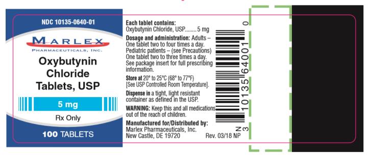 NDC: <a href=/NDC/10135-0640-0>10135-0640-0</a>1
MARLEX
PHARMACEUTICALS, INC.
Oxybutynin
Chloride 
Tablets, USP
5 mg
Rx Only 
100 TABLETS 

