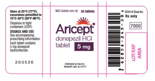 NDC: <a href=/NDC/62856-245-30>62856-245-30</a>

ARICEPT® 5
(donepezil HCl tablets)

5 mg
30 Tablets
