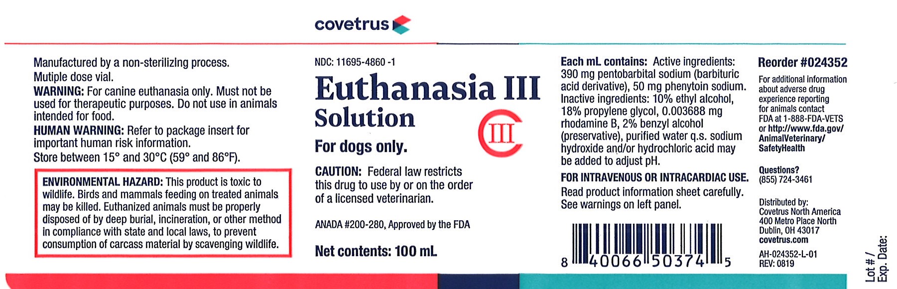 Euthanasia III Solution Covetrus Label