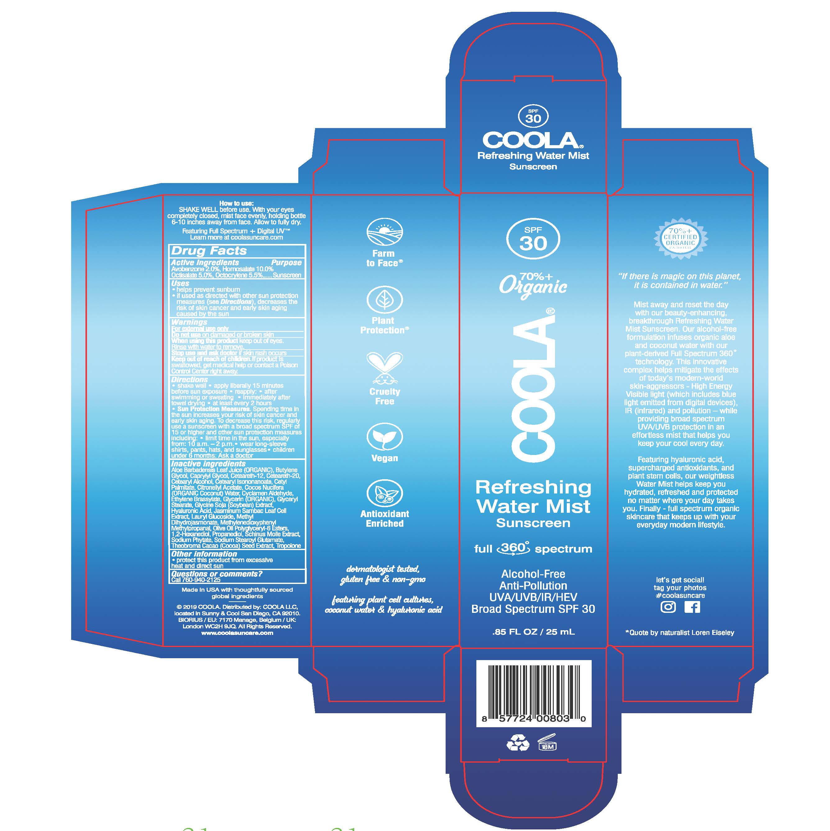 COOLA Refreshing Water Mist Sunscreen SPF 30 25 ml carton