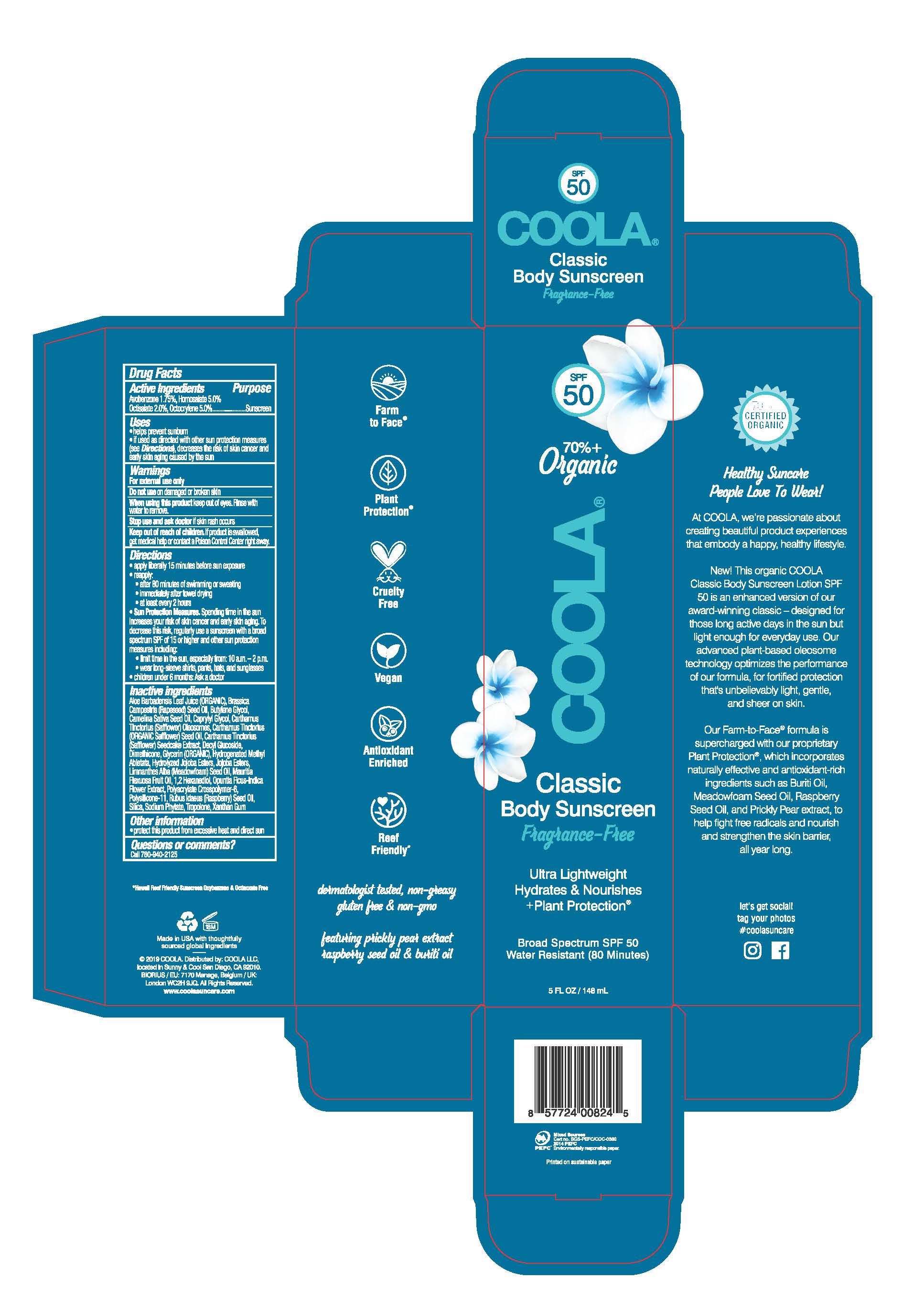 COOLA Classic Body Sunscreen Fragrance-Free SPF 50 Carton