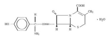 It is chemically designated as (6 R,7R)-7-[(R)-2-amino-2-(p-hydroxyphenyl)acetamido]-3-methyl-8-oxo-5-thia-1-azabicyclo[4.2.0]oct-2-ene-2-carboxylic acid monohydrate. It has the following structural formula: