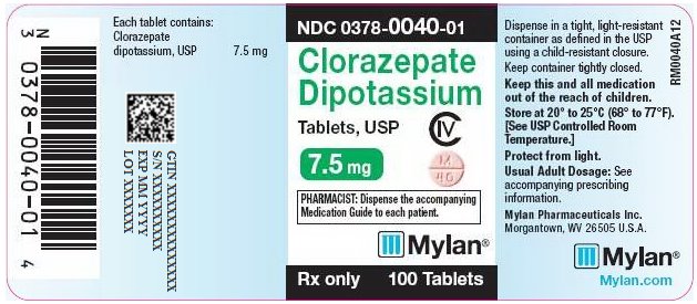 Clorazepate Dipotassium Tablets, USP 7.5 mg Bottle Label