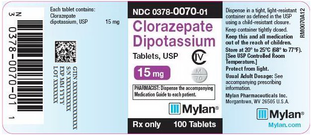 Clorazepate Dipotassium Tablets, USP 15 mg Bottle Label