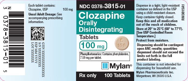Clozapine Orally Disintegrating Tablets 100 mg Bottle Label