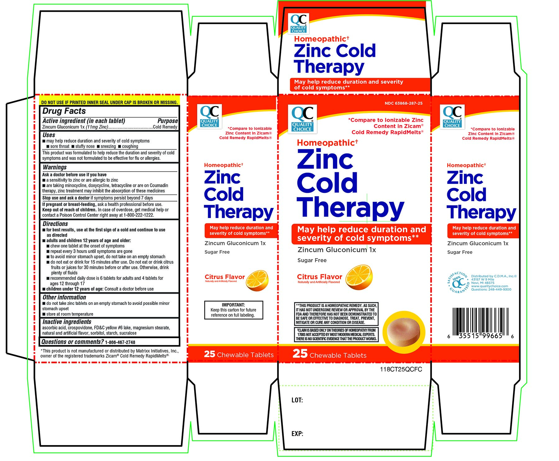 Quality Choice Zinc Cold Therapy Citrus Flavor 25 Chewable Tablets