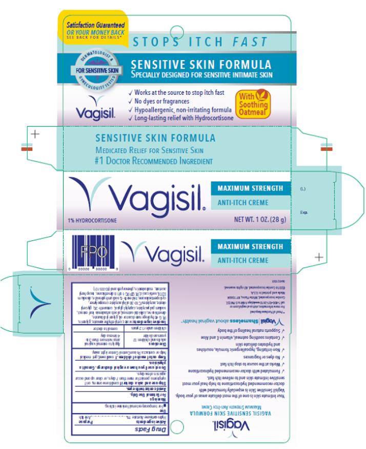 Vagisil Sensitive Skin Anti-Itch Creme, 1% Hydrocortisone
Net. Wt. 1 oz. (28 g)

