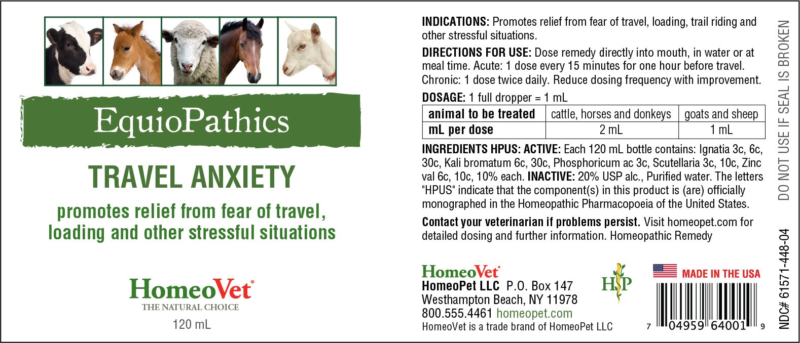 Equiopathics Travel Anxiety label