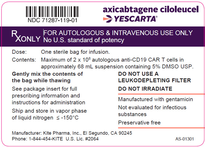 Yescarta (axicabtagene ciloleucel) bag label