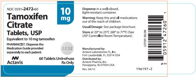PRINCIPAL DISPLAY PANEL NDC: <a href=/NDC/0591-2472-60>0591-2472-60</a> Tamoxifen Citrate Tablets, USP 10 mg 60 Tablets Rx Only