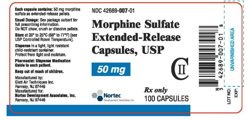 Morphine Sulfate Extended Release Capsules 50 mg Bottle Label x 100 capsules NDC: <a href=/NDC/42689-007-01>42689-007-01</a>