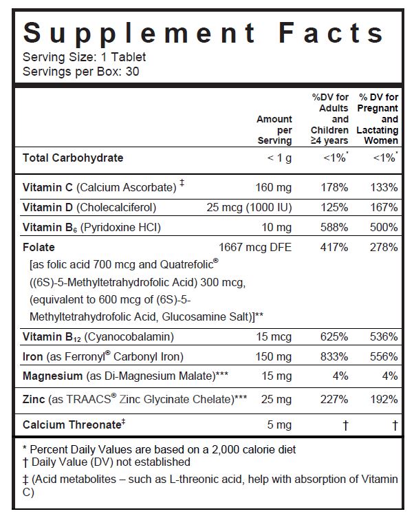 Corvite FE Supplement Facts