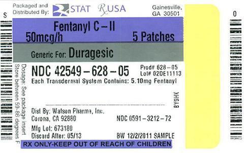 NDC: <a href=/NDC/42549-628-05>42549-628-05</a> 
Fentanyl Patch 
50 mcg #5
patch(s)
CII
Rx Only