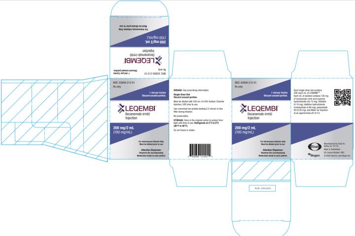 LEQEMBI®
NDC: <a href=/NDC/62856-212-01>62856-212-01</a>
(lecanemab-irmb)
Injection
200 mg/2 mL
(100 mg/mL)
Single-Dose Vial
