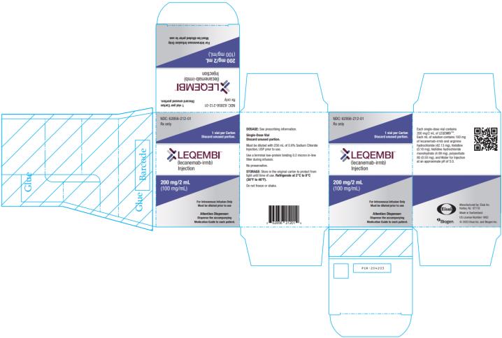 LEQEMBI®
NDC: <a href=/NDC/62856-212-01>62856-212-01</a>
(lecanemab-irmb)
Injection
200 mg/2 mL
(100 mg/mL)
