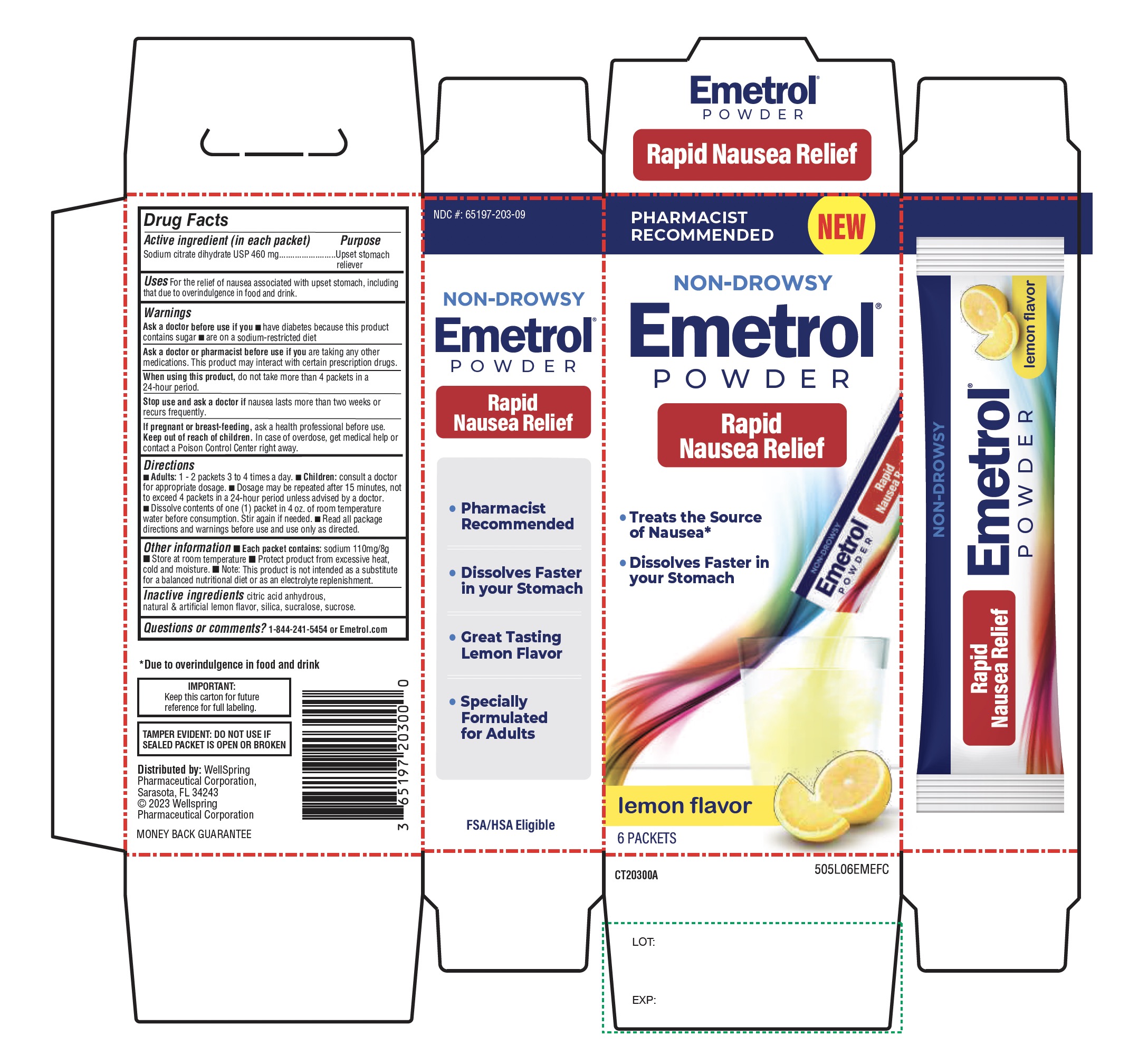 Emetrol non-drowsy rapid Nausea Relief 6 packets lemon flavor