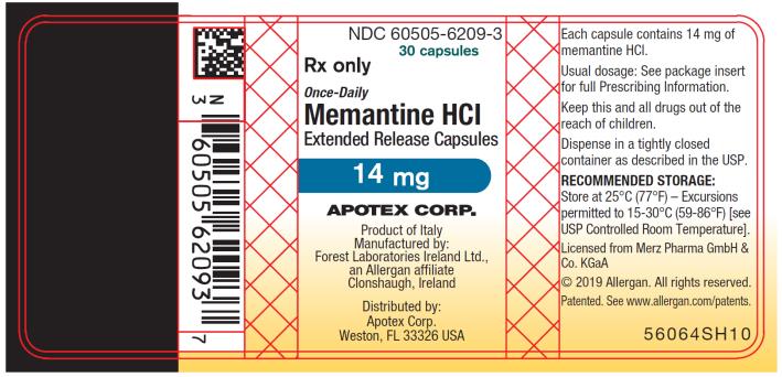 PRINCIPAL DISPLAY PANEL
NDC: <a href=/NDC/60505-6209-3>60505-6209-3</a>
30 capsules
Rx Only
Once-Daily
Memantine HCI 
Extended Release Capsules
14 mg
