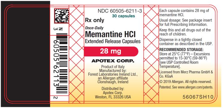 PRINCIPAL DISPLAY PANEL
NDC: <a href=/NDC/60505-6211-3>60505-6211-3</a>
30 capsules
Rx Only
Once-Daily
Memantine HCI 
Extended Release Capsules
28 mg
