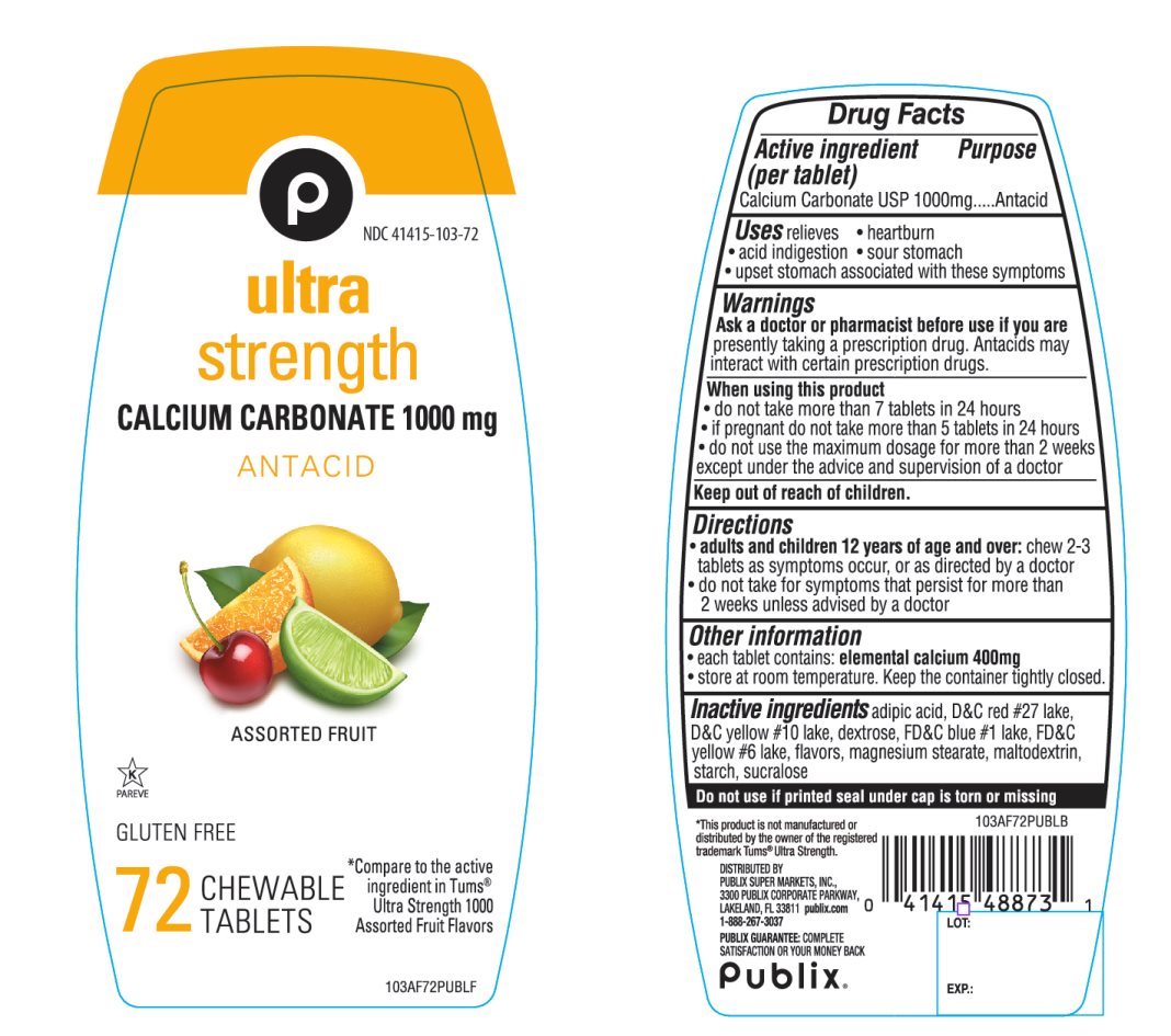 Publix Assorted Fruit Flavor Antacid 72 Chewable Tablets