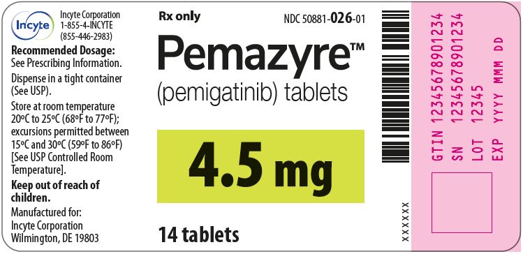Pemazyre (pemigatinib) 4.5mg Tablets - 14 Tablet Bottle Label