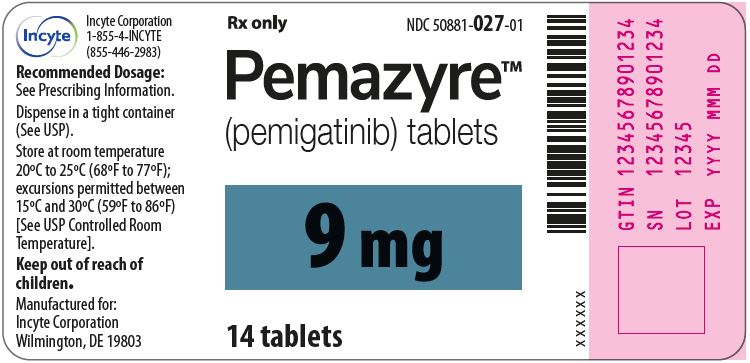 Pemazyre (pemigatinib) 9mg Tablets - 14 Tablet Bottle Label