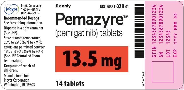 Pemazyre (pemigatinib) 13.5mg Tablets - 14 Tablet Bottle Label