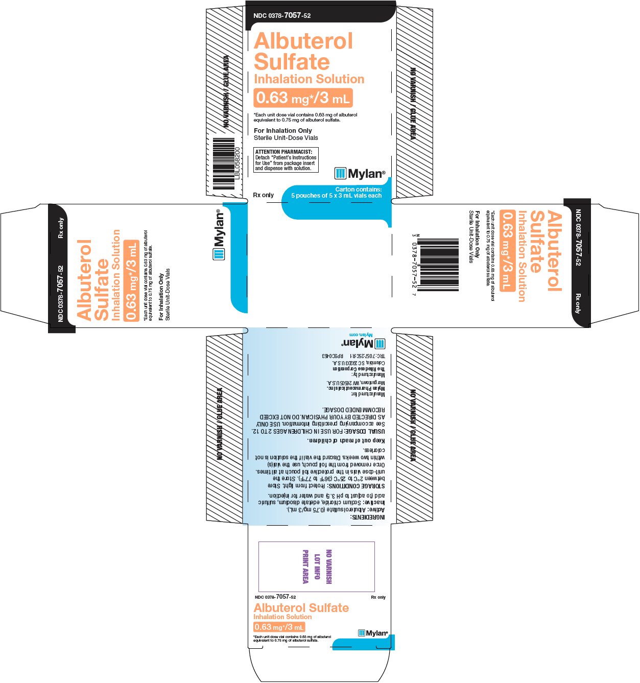 Albuterol Sulfate Inhalation Solution 0.63 mg/3 mL Carton Label