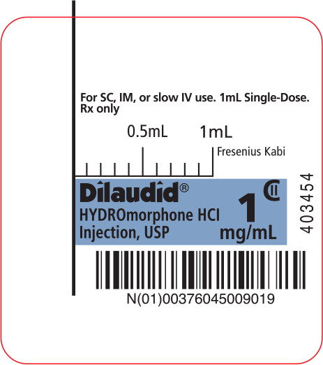 PACKAGE LABEL - PRINCIPAL DISPLAY - Dilaudid 1mL Single-Dose Syringe Label
