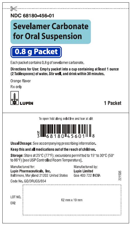 SEVELAMER CARBONATE FOR ORAL SUSPENSION
0.8 g Packet
Rx only
Container Pack
NDC: <a href=/NDC/68180-456-01>68180-456-01</a>
1 Packet