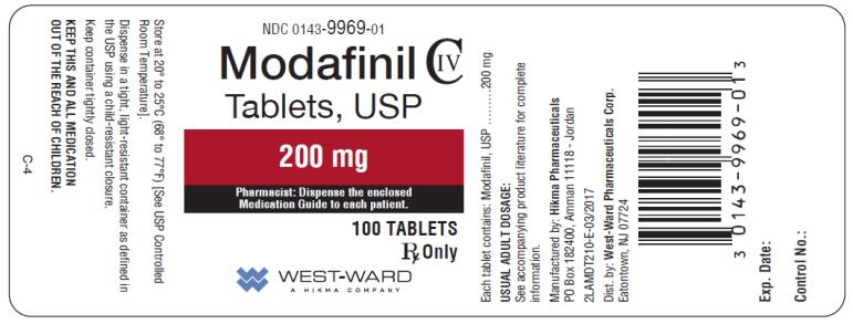 PRINCIPAL DISPLAY PANEL NDC: <a href=/NDC/0143-9969-30>0143-9969-30</a> Modafinil Tablets, USP 200 mg 30 TABLETS Rx Only